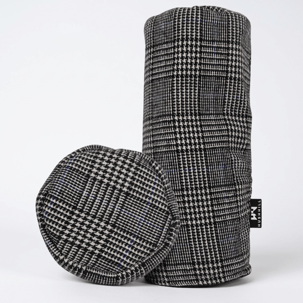 Ashford golf headcover british wool glen plaid black grey blue handmade USA HUSHHILL driver fairway hybrid