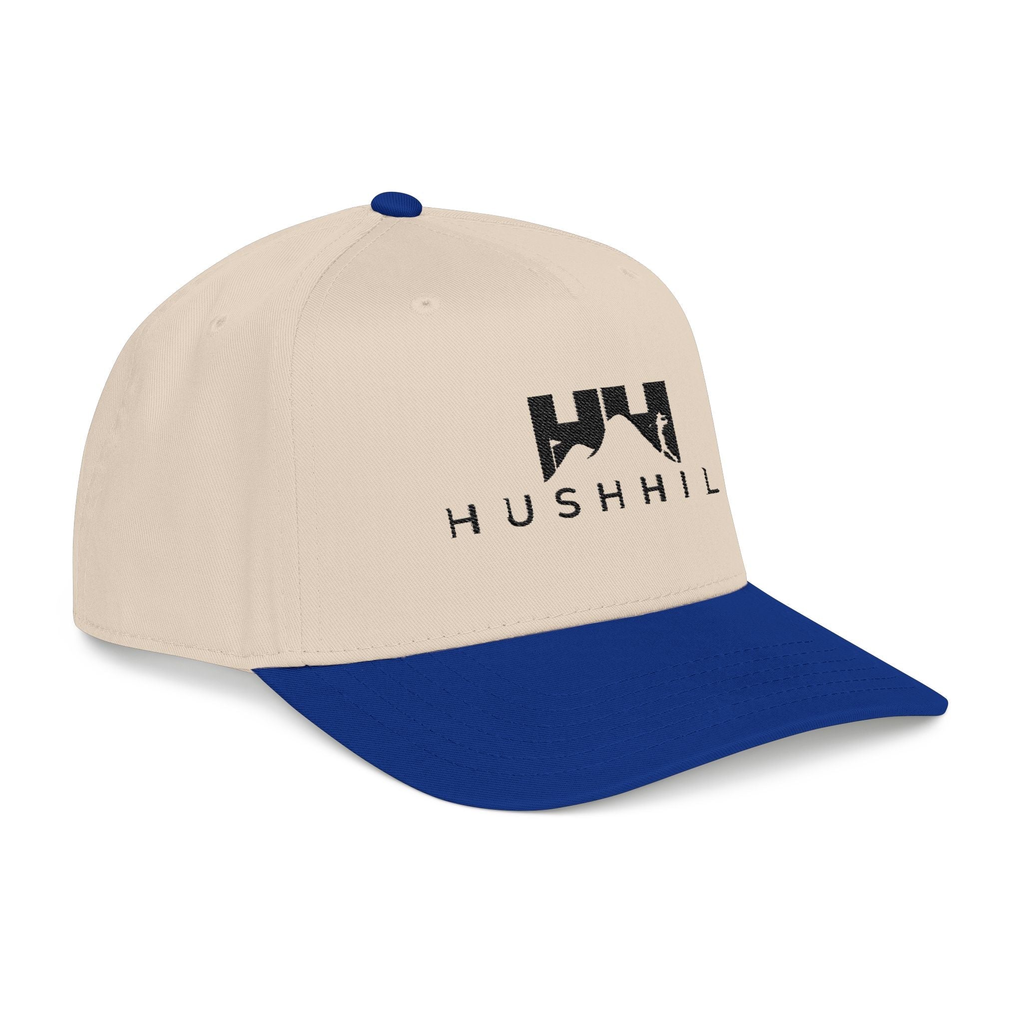 HUSHHILL mid profile baseball cap side detail black golf hat