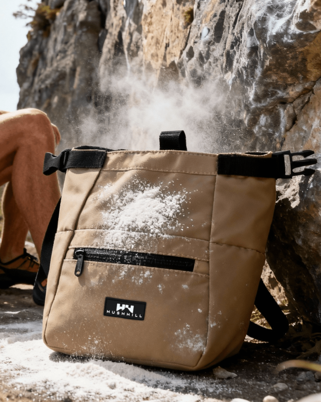 Stoke Boulder chalk bag tan bouldering climbing HUSHHILL