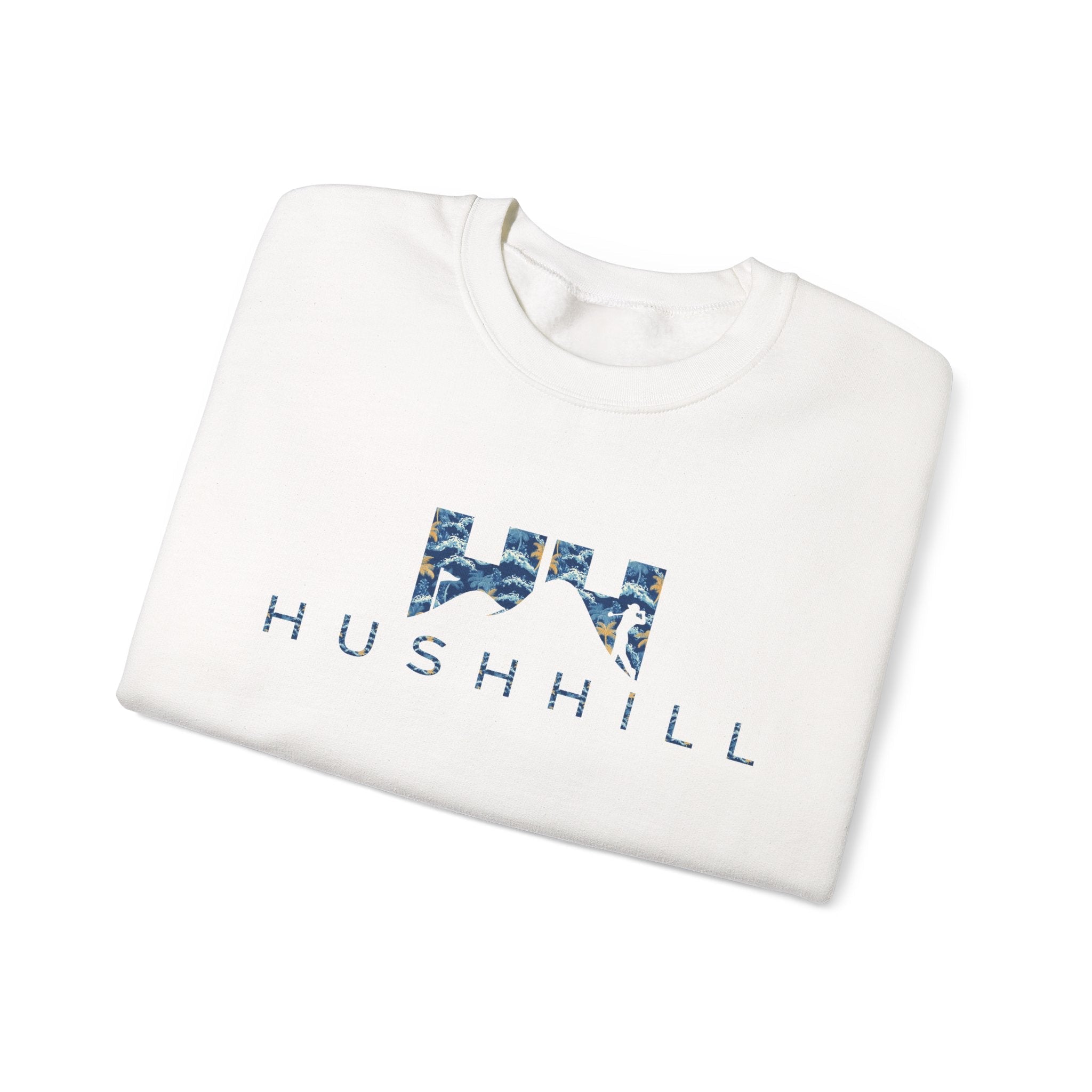 HUSHHILL Blue Canopy logo sweatshirt back detail golf