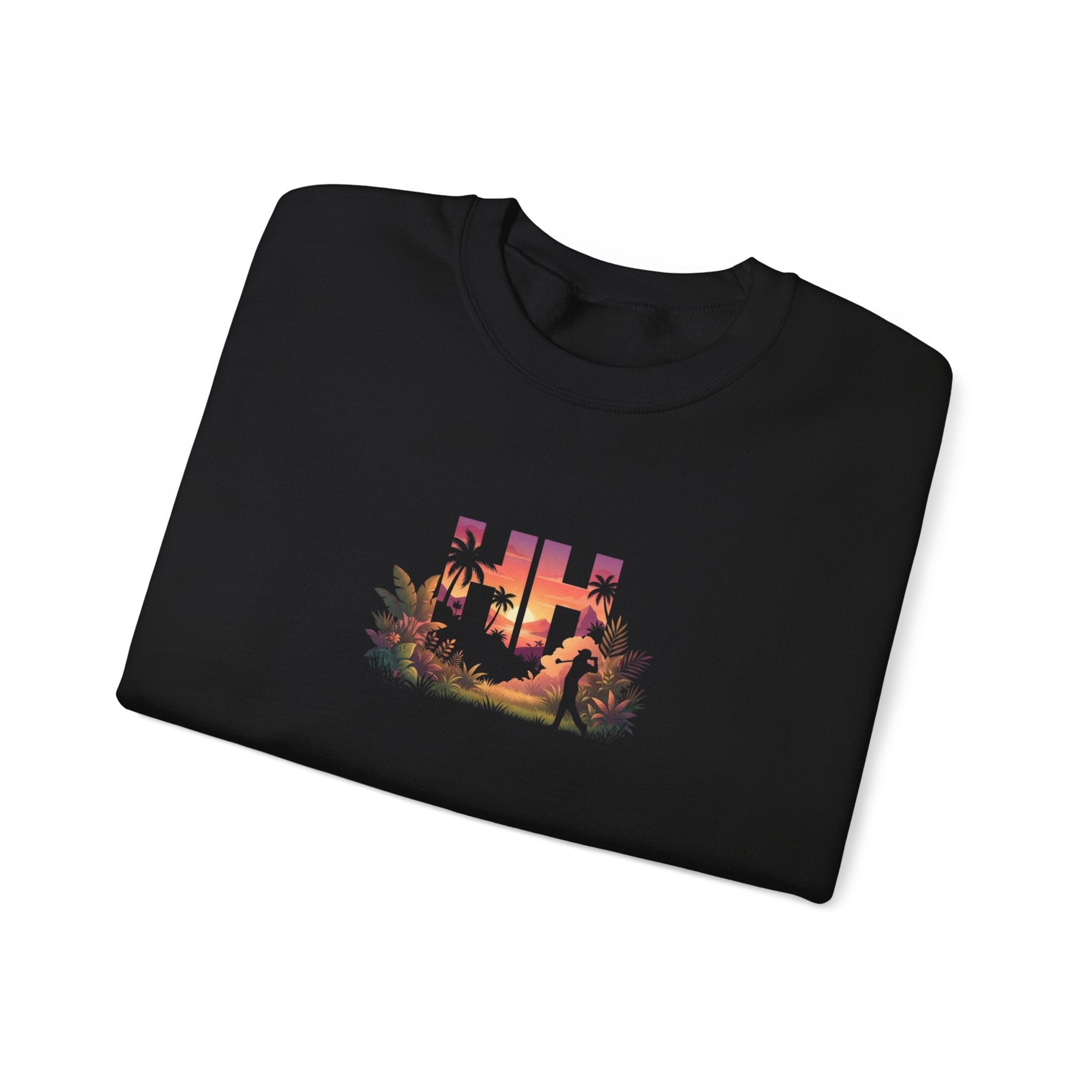 HUSHHILL Ember Palms black crewneck sweatshirt detail