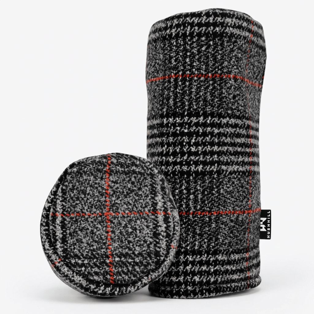 Whitmore golf headcover british wool glen plaid charcoal orange handmade USA HUSHHILL driver fairway hybrid